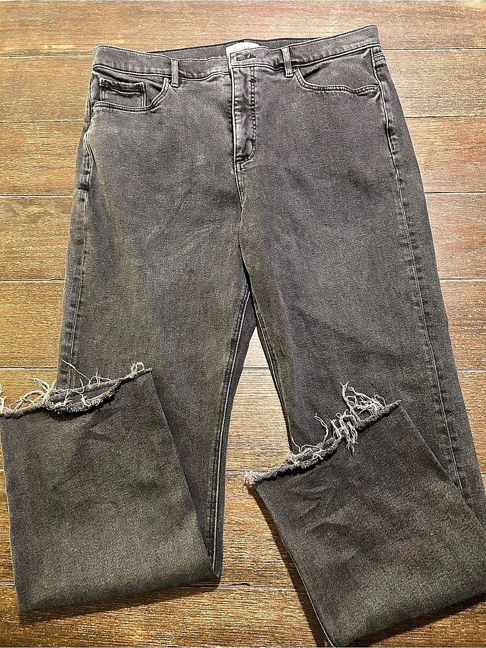 LOFT Distressed Straight Leg Jeans Gray Waist 32
